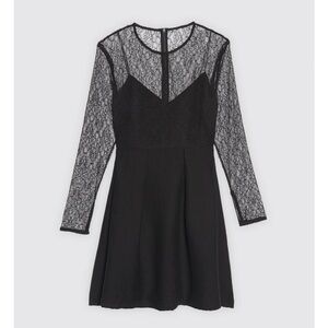 Sandro Dress Jeanette Black Noir Illusion Lace A Line Women’s NWOT size 40